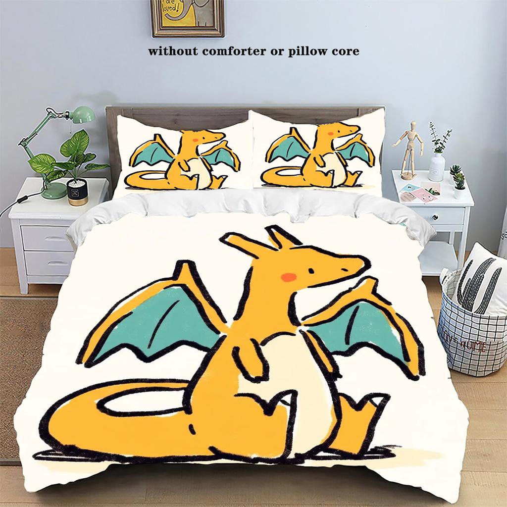 Pokemons Cartoon Anime Bettwäscheset Kawaii Pikachu Gengar Eevee Glurak Steppdecke Bettbezug Kissenbezug Kinderbettset Einzel- King-Size