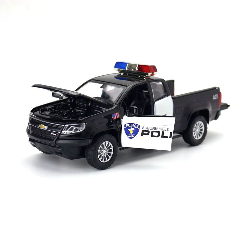 NEU 1:31 Chevrolet Colorado ZR2 Polizei Leichtmetall-Automodell mit Sound und Licht Rückzieher Kinderspielzeug Sammlerstücke Geburtstagsgeschenk