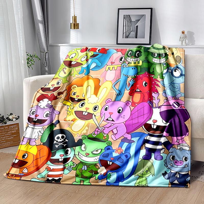 1pc Blanket Happy Tree Friends5 Print Design, Lightweight Blanket for Sofa, Bed- Soft &Warm, Gift for All Seasons Like Christmas, Halloween