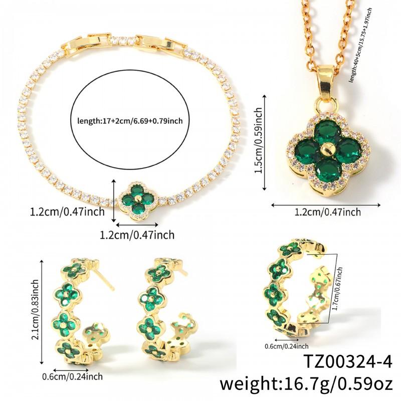 Elegant Floral Clover Jewelry Set Women Earrings Necklace Bracelet Ring In Chic Style Copper Plated