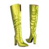 Western High Boots for Women 2024 Winter Knee High Boots Pointed Pink Blue Silver Heels Casual Long Shoes Female Large Size