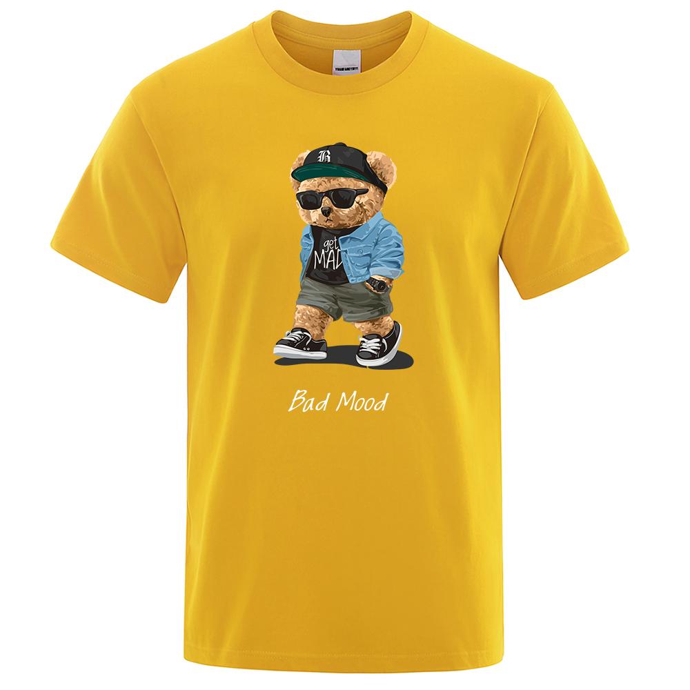 Summer Casual T Shirt Get Mad Bad Mood Walking Silent Ted Bear Short Sleeve Mens T-shirt Hip Hop Tops Loose Oversized Men Tees
