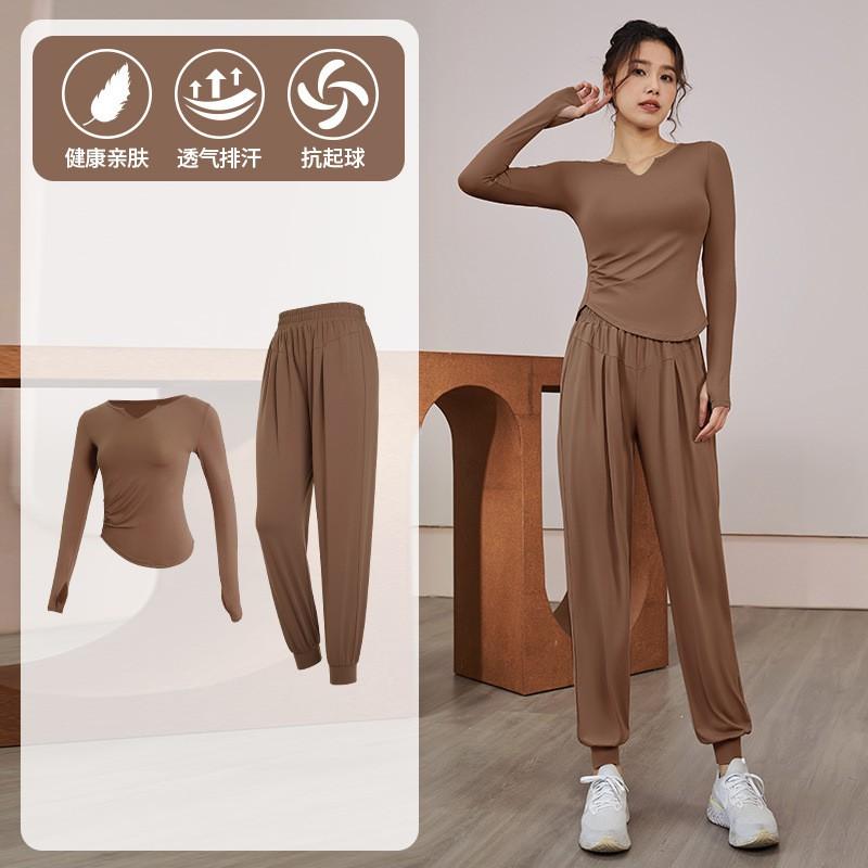 Womens Quick-Dry Fitness Set Gym Yoga Running Long Sleeve Top Pants Sportswear