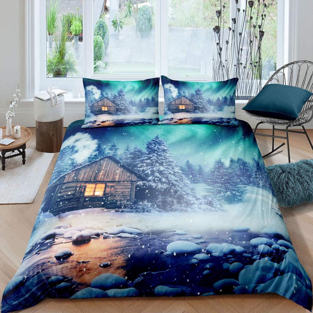 Nature River Bedding Set Starry Sky Duvet Cover Set Mountain River Forest Moon Printed Design Natural Landscape Comforter Cover