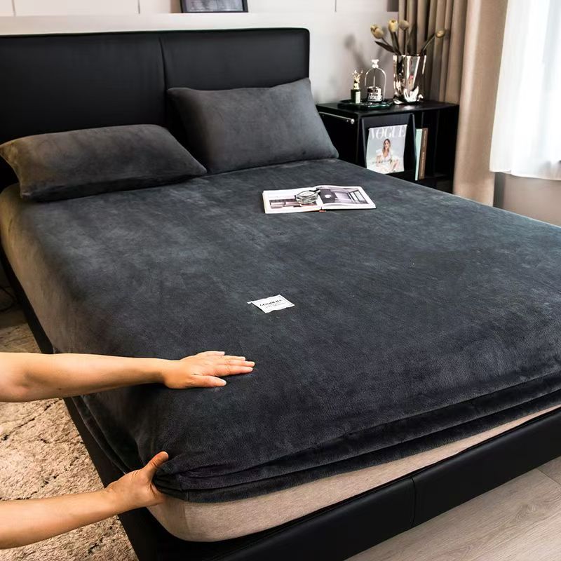 Warmer Plüsch Spannbettlaken Elastischer Matratzenbezug Samt Bettbezug Komplettset Winter Weich Familie Doppelbett Bettwäsche 120/150/180x200cm