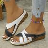 Fashion Women's Contrast Color Wedge Slippers Summer 2025 Lightweight Non Slip Beach Slides Woman Outdoor Comfort Slip On Casual Sandals