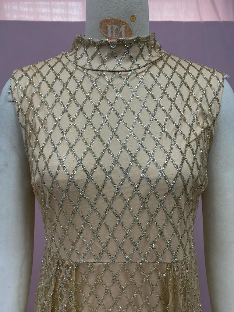 2025 European & American Women's V-Neck Gold Stamped Maxi Dress with Slit