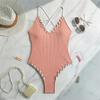 5 Colors V Neck Ribbed Cross Back One Piece Swimsuit Women Swimwear Female High Leg Cut Monokini Bather Bathing Suit Swim