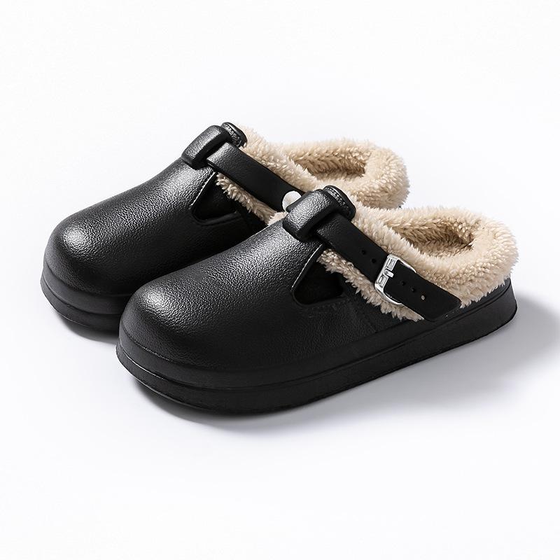 Autumn and Winter Bag Head Hair Slippers Indoor Home Fashion Belt Buckle Warm Thick Bottom Cotton Slippers