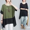 Women's Plus Size Color Block Irregular Hem T Shirt Loose Batwing Short Sleeve Round Neck Summer Casual Blouse