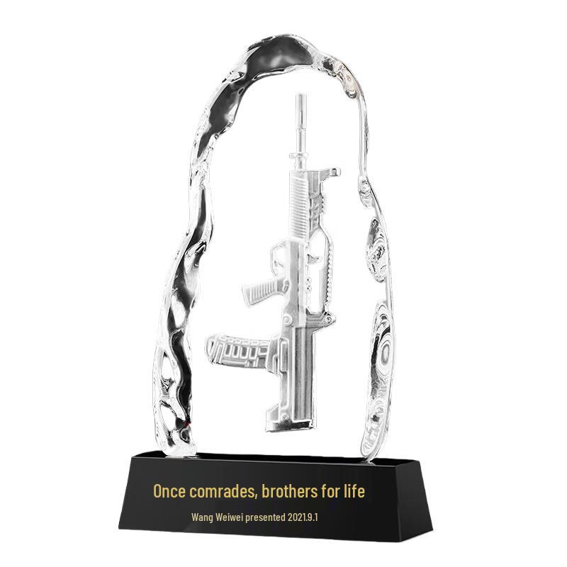 Youang Retirement Commemorative Crystal Iceberg with 3D Engraved Gun With Box