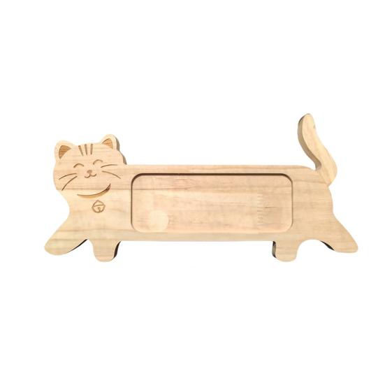 Yousheng Wooden Cat Shape Photo Frame, Rustic Pet Photo Display Frame with Rotatable Tail, Home Office Decorative Picture Holder for 2-inch