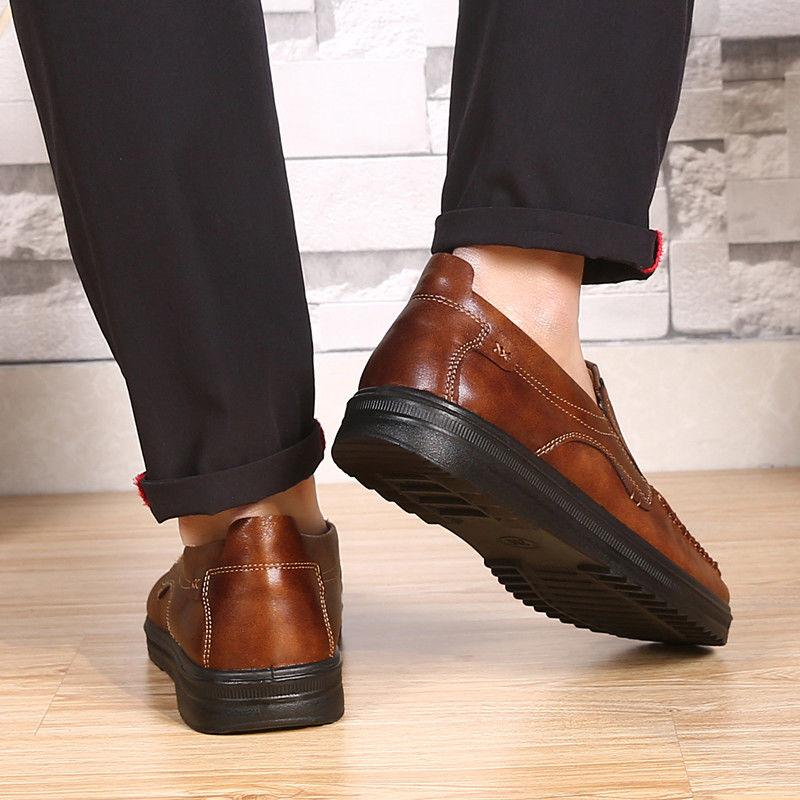 Men's Casual Genuine Leather Shoes Breathable Comfortable Men's Loafers Business Oxford Leather Flats Shoes Breathable Dad Shoes