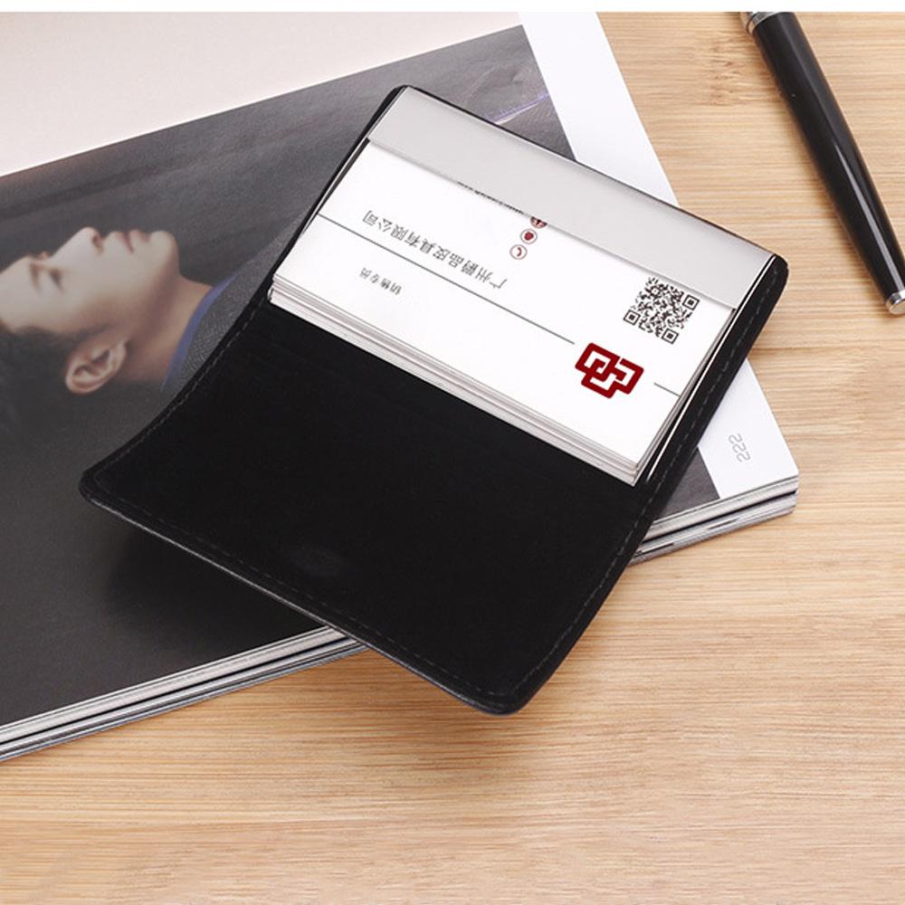 Business Card Holder Stainless Steel Magnetic Leather ID Case Corporate Gift for Men Women