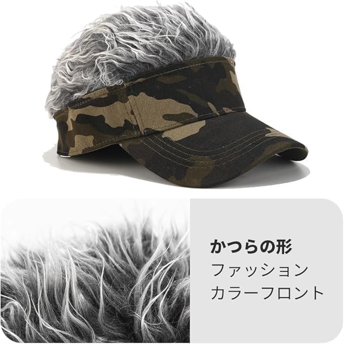 Fluffy Hair Flare Visor Hat Cap with Flare Wig Baldness Sun Baseball Outdoor Party Joke Item [Kisymear] - Hair, Wig, Visor, Cap, Golf, Fishing,