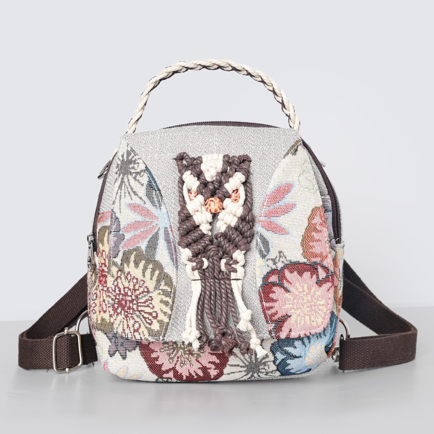 

National Style Embroidery Double Shoulder Bag, Women s Small Bag, Hand-held and Cross-body Bag, Retro and Artistic Backpack