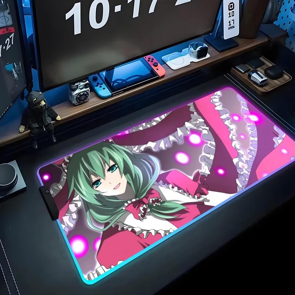 Hina Touhou Mouse Pad RGB Gaming Mousepad Big LED Pad PC Desk Mat Luminous Mouse Pad Large Keyboard Mats Table Rug With Backlit