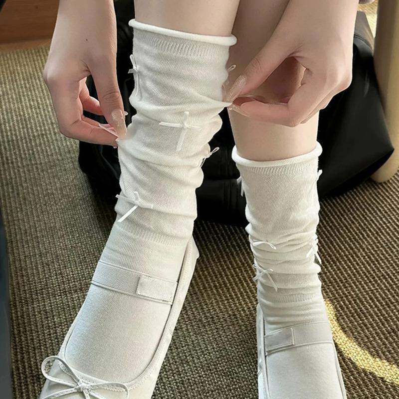 Ballet Style Bow Lolita Socks Children's Knee Over White Summer Anti Slip Calf Pile Socks New Fashion  Breathable Boneless Socks