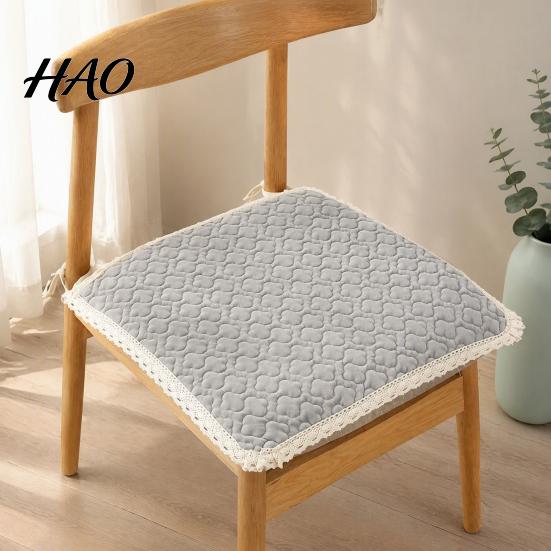 Cozy Plush Mats for Dining Seats Chair Pad with Ties, Non Slip Seat Cushion Lace Trim, Soft 16 X Inch Washable Office Pads Student Chairs