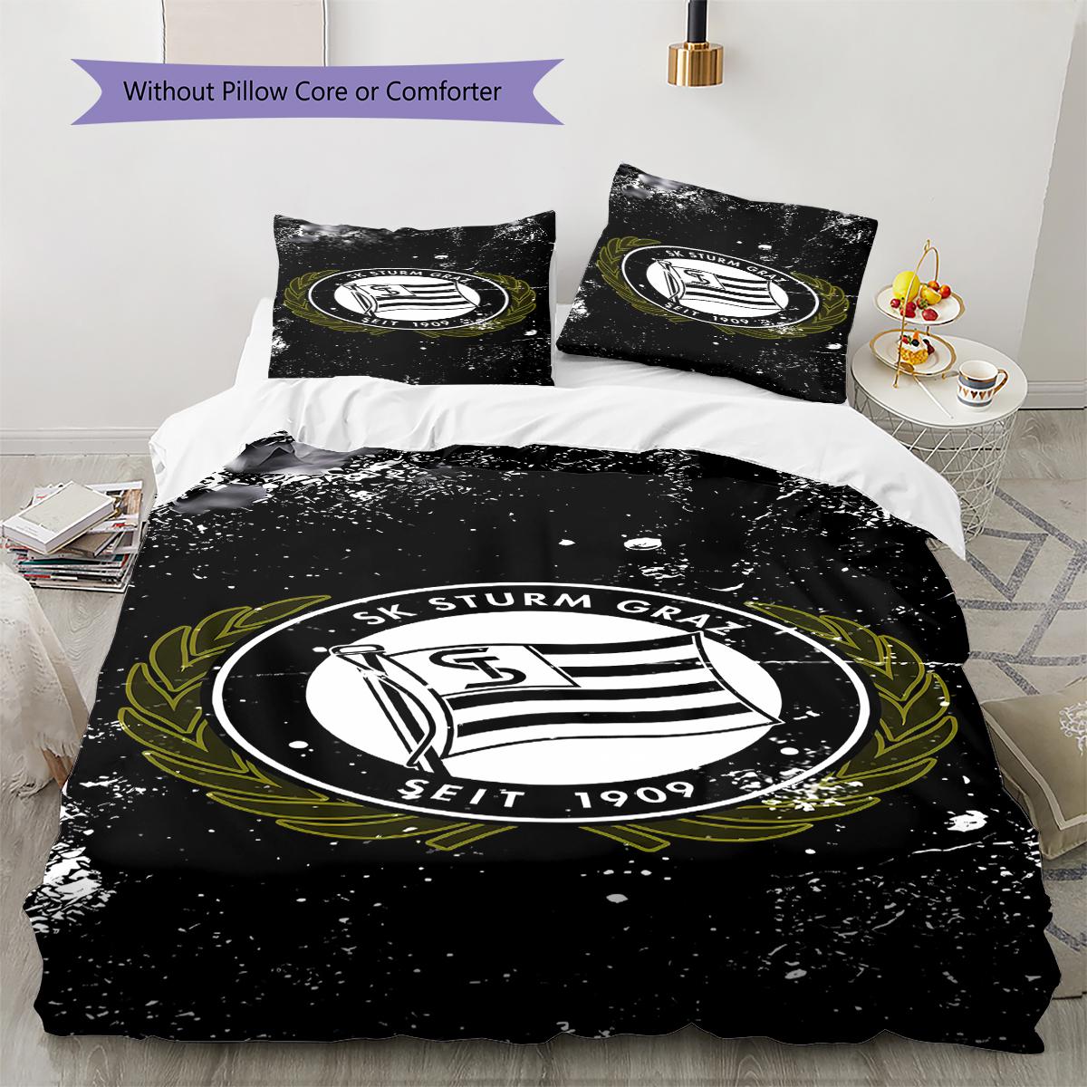 Постельное белье с узором SK Sturm Graz, Комплект с одеялом, Пододеяльник, Наволочка, Домашний подарок на день рождения (1 пододеяльник + 2 наволочки, без наполнителя) 135x200cm