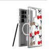 Bowknot Leopard Print Magnetic Peach Phone Case for iPhone 15/16/17 Pro Max - Full Coverage Transparent Design