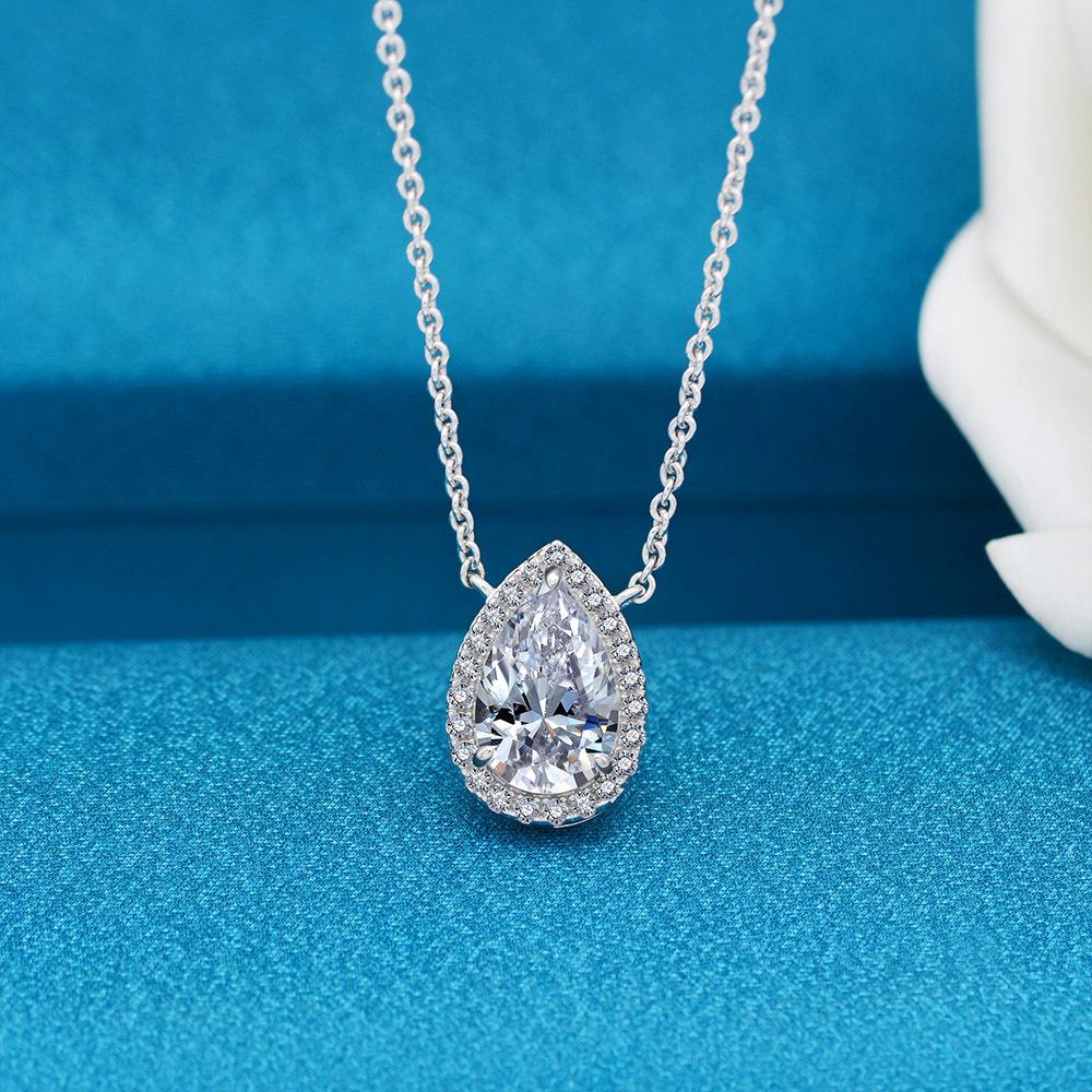 Tancise Jewelry S925 Silver Pendant Inlaid with 8*12 Drop-shaped High Carbon Diamond Fashion Women Necklace 40+5.