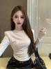 Pure Desire Spice Girl Long-sleeved White T-shirt Women's Clothing Autumn and Winter Heavy Industry Hot Diamond Tight Inner Bottoming Shirt Short Top