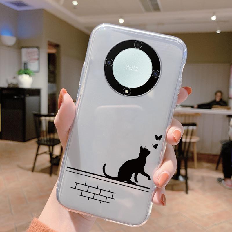Clear Case For Honor Magic 5 Lite X9a Shockproof Cover Cartoon Cute Cat Soft Silicone Fundas For Honor X9c X9b Women Clear Bags