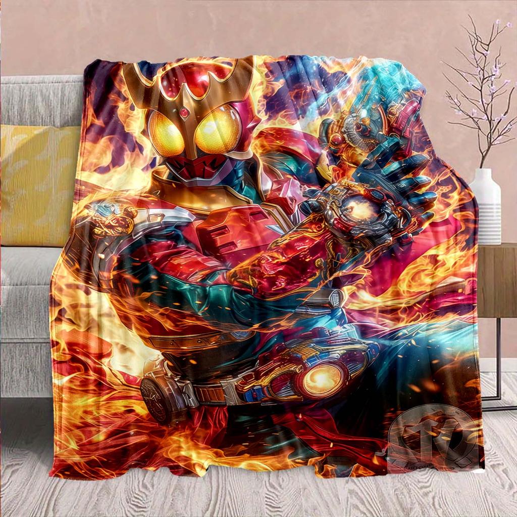 Kamen Rider Anime Flannel Blanket – Soft, Warm, Perfect for Sofas, Bedding, Camping, Travel, Office, and Home Decor – QJY