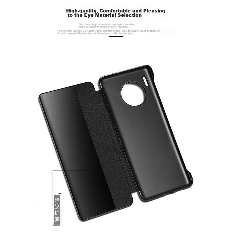 Phone Case for Huawei Mate30, Mate30E Protective Cover, 5G Smart Sleep Window Flip Cover, Full Protection, Shockproof, Style for Men, Mate30 Black