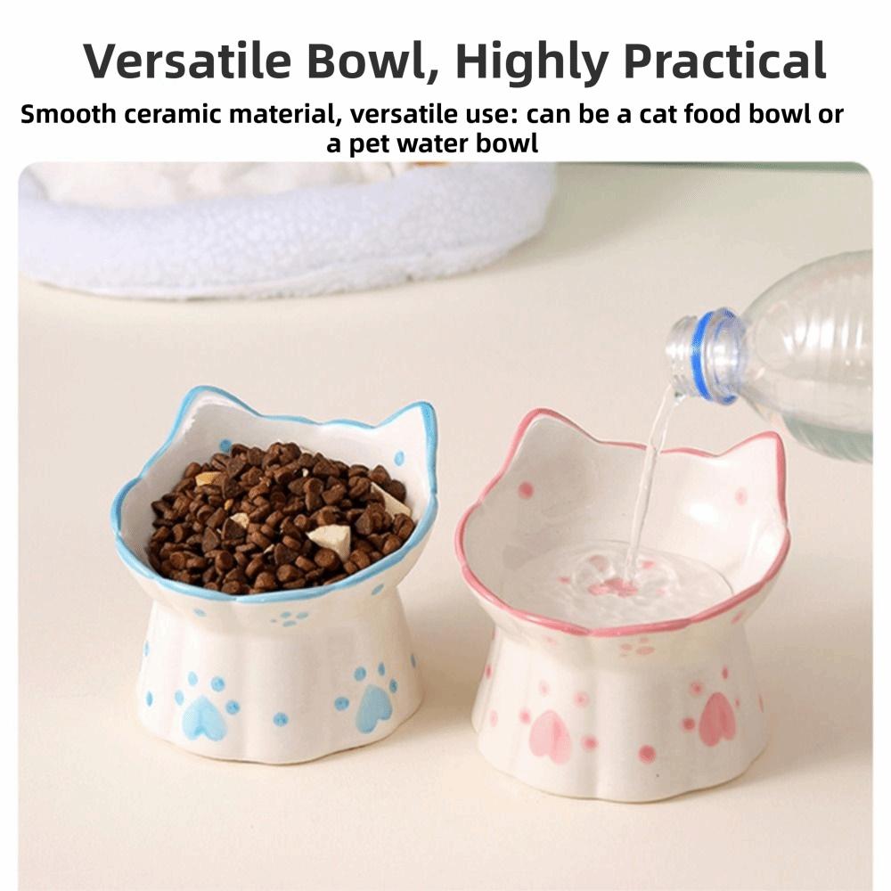 Cartoon 15° Tilted Elevated Cat Bowl Anti-Regurgitation Ergonomic Cute Pet Feeder Easy Clean Non-Slip Raised Feeding Bowl Indoor