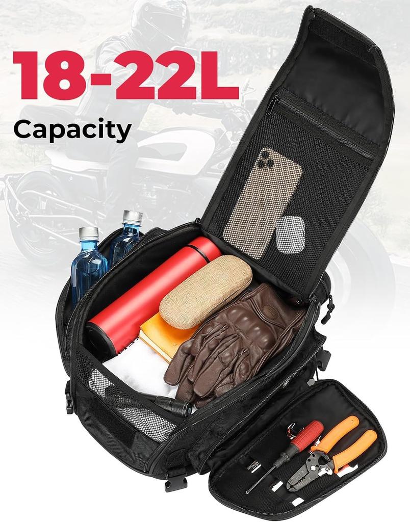 Kemimoto Motorcycle Seat Waterproof and with Rain Rear with Luggage Camping Seat Universal Motorcycle Compatible with Most Ninja Black Bag,