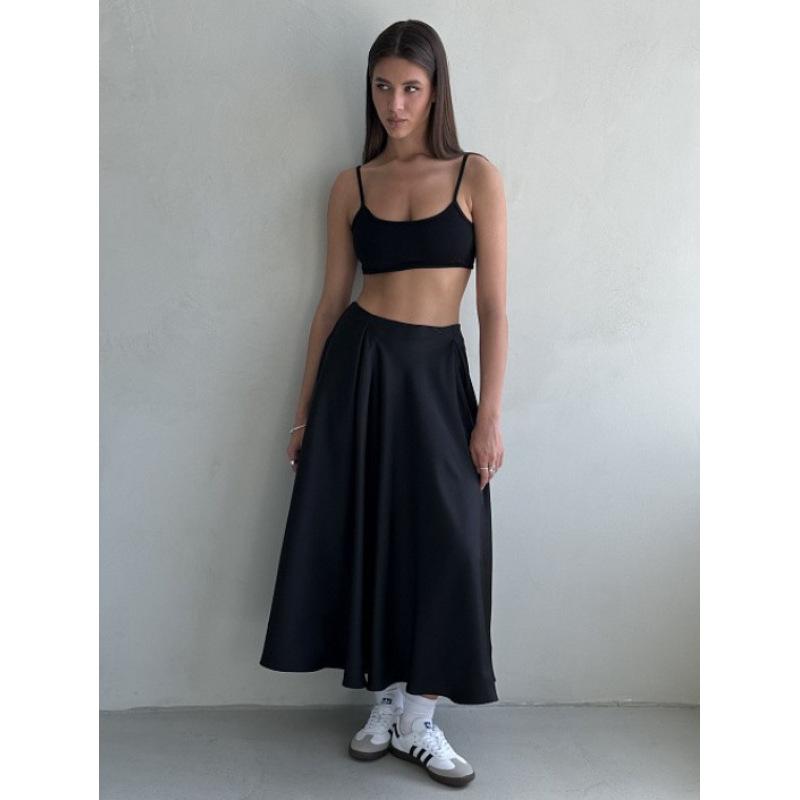 Tooxika Women's Fashionable And Elegant High Waist Versatile Long Satin Skirt