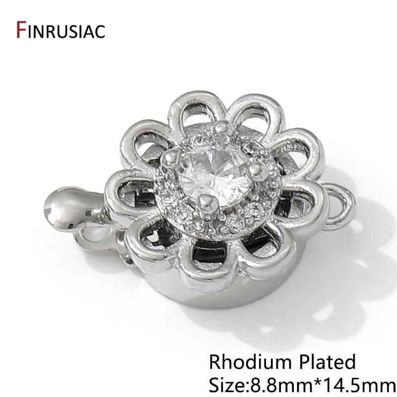 14K Gold Plated Brass Flower Insert Clasps Fasteners,Inlaid Zircon Layered Clasps Connectors For DIY Jewelry Making Supplies