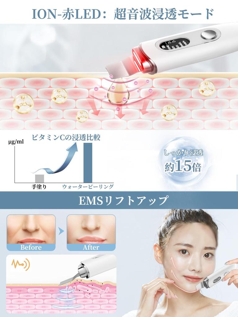 Facial Beauty Water IPX7 Ultrasonic Pore Pore EMS Lift Light Skin Beauty Ingredient Ultrasonic Home Beauty International LED LCD Baby Day Charging