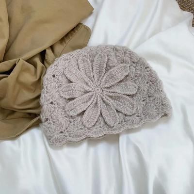Handmade Crocheted Headgear, White Hair Wool Hat, Autumn and Winter Cold-proof and Warm Hat, Women's Hollow Knitted Hat, Melon Fur Hat