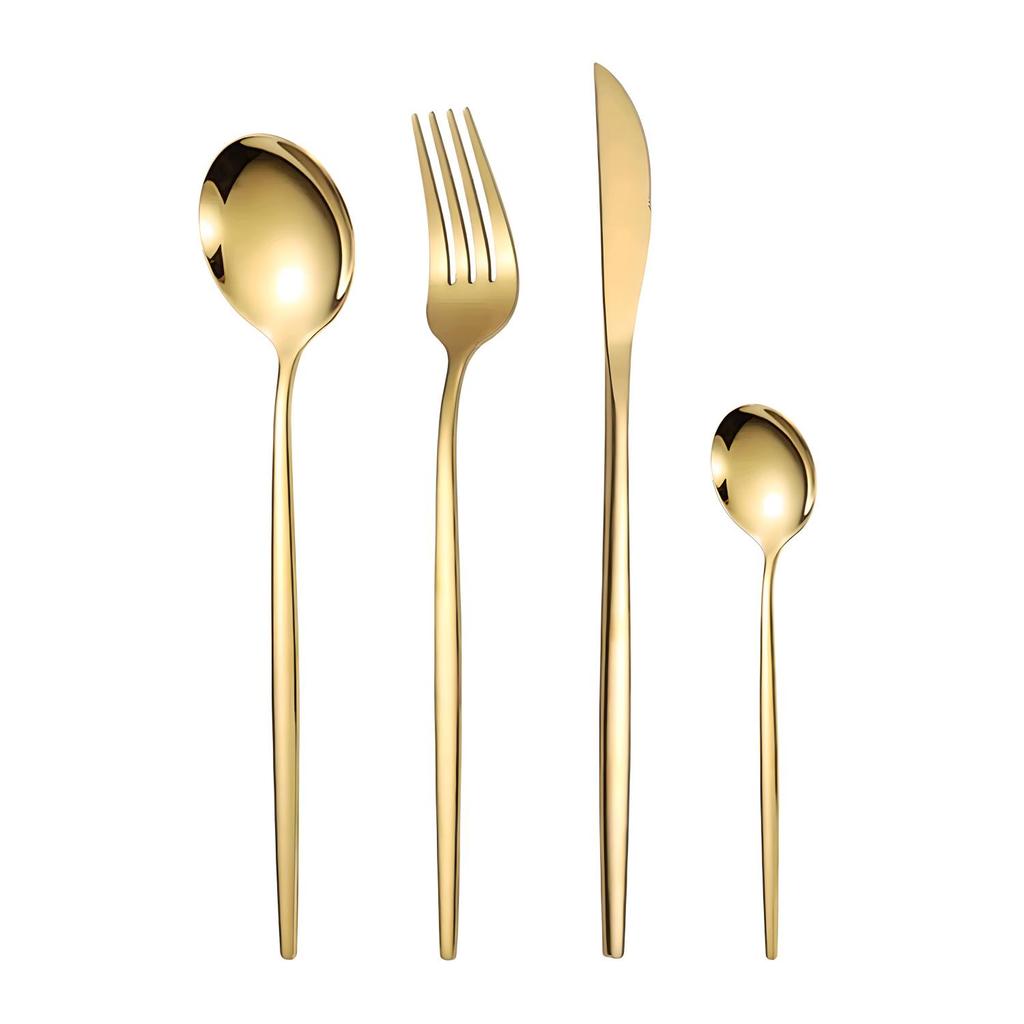Luxus Gold Edelstahl Portugiesisches Westliches Besteckset: Steakmesser, Gabel, Löffel, Tragbare Hülle enthalten.