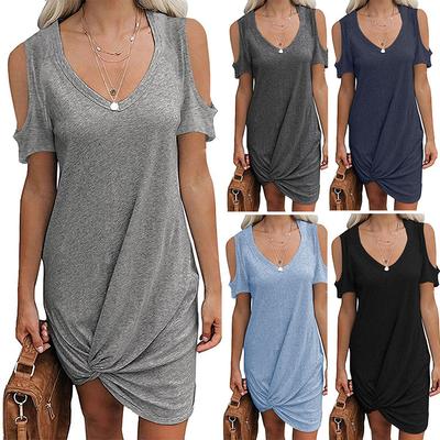 2024 Frühling und Sommer Damen einfarbig trägerloses Twist T-Shirt Kleid S-XXL