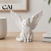 Artistic Animal Statuary Angel Cat Desk Ornament, Matte White 3D Printing Figurine, Minimalist Simple Textured Art Winged Sculpture for Home