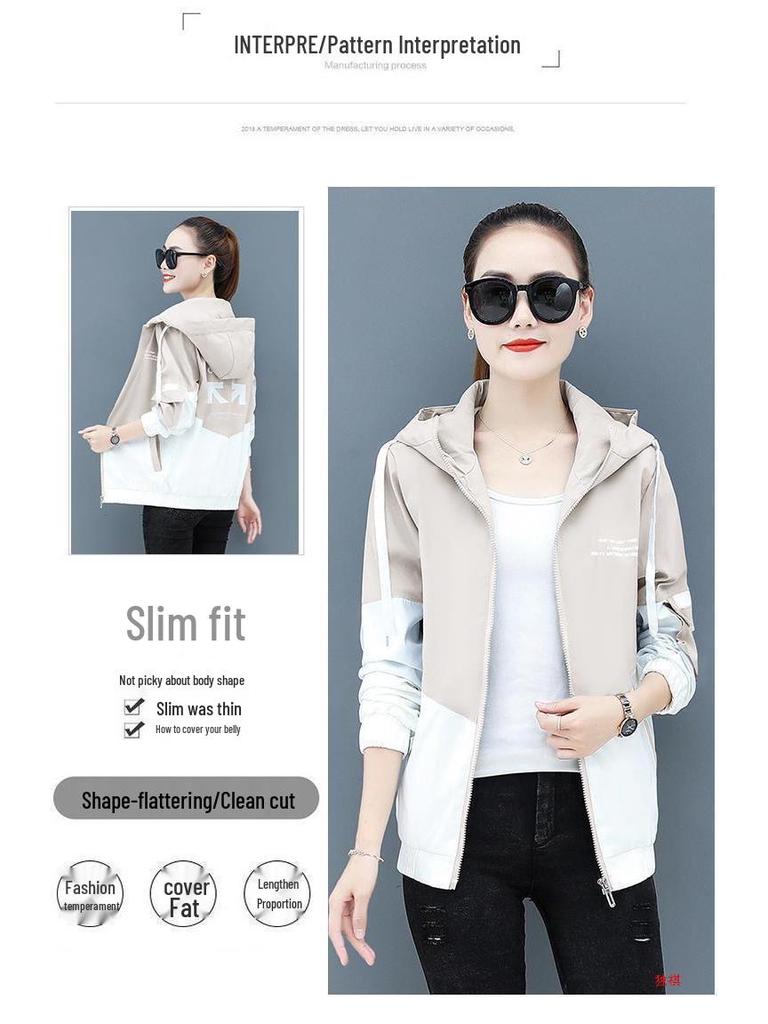 Women's Short Hooded Lined Coat - Korean Style Loose Casual Baseball Jacket for Spring and Autumn.