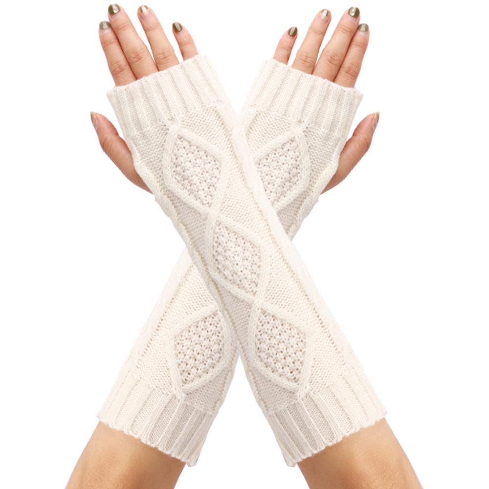 Retro Diamond Knit Wool Fingerless Gloves: Warm Half-Finger Wrist & Arm Warmers