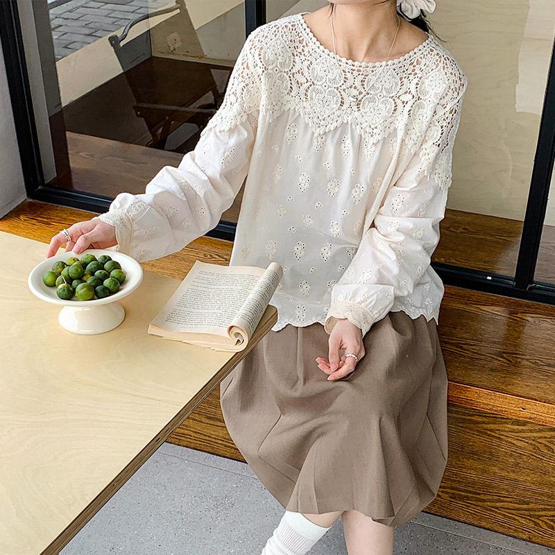 Lace Hollow Shirt for Women Long Sleeve Spring New Style Design Niche Unique Pure Cotton Shirt for Women