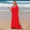 Casual Solid Long Kaftan Loose V-neck Half Sleeve Maxi Dress Summer Clothes Women Beach Wear Swim Suit Cover Up EMA