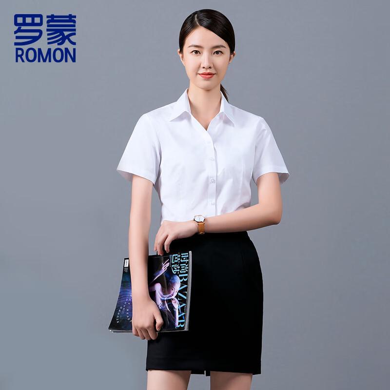 

Luomeng Women s 100% Cotton V-Neck Short Sleeve White Business Shirt 170/88A