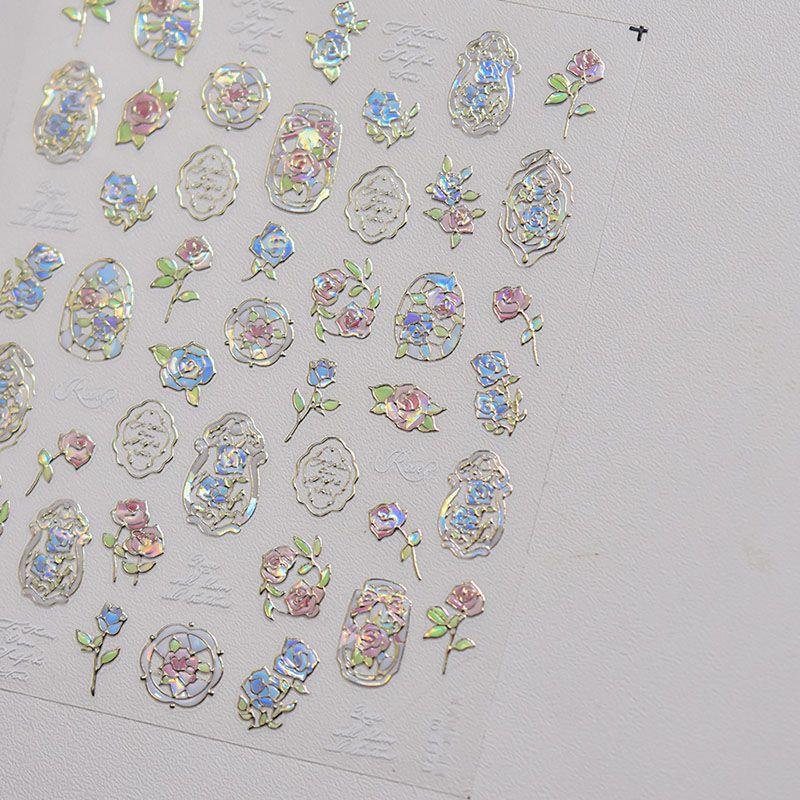 

Colored Glaze Flower Window Nail Sticker New Arrival Relief 3D 3D 5D Golden Dream Rose Flower Nail Sticker Decoration Dream Flower Window 4528-New Bronzing