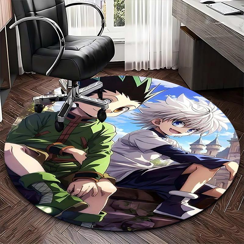 1 stuks Hunter x Hunter Killua & Gon Ronde Vloerkleed Anime Ontwerp Stoelmat, Antislip Tapijt voor Kantoor, Woondecoratie, Woonkamer, Slaapkamer, Speelkamer