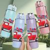 1PC Red Fire Truck Emergency Vehicle Print 750ml Color Plastic Sports Water Bottle Leakproof Flip Straw Lid Suitable for Sports Office Home Use