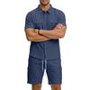 Casual Solid Color Linen Two Piece Sets Mens 2026 Spring Summer Fashion Short Sleeve Shirts and Shorts Outfits Men Linen Suits