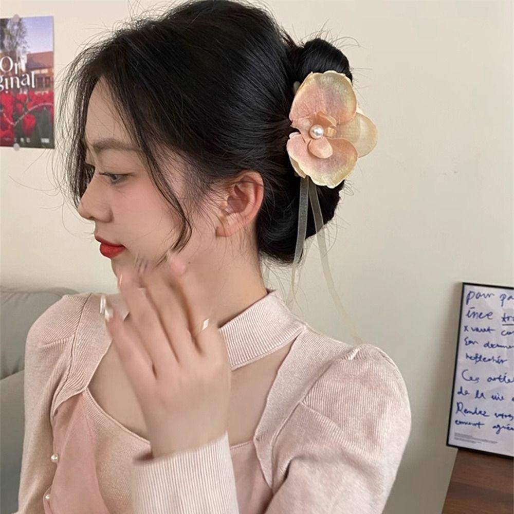 Pearl Flower Hair Claw Butterfly Orchid Large Shark Clip Cute Orchid Hair Clip  Girl