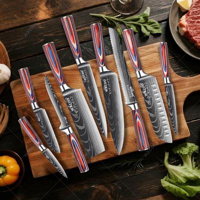 Kitchen Knife Set Japanese Chef Knife 5CR15MOV Stainless Steel Damascus Santoku Meat Cleaver Slicing Utility Knives Tool